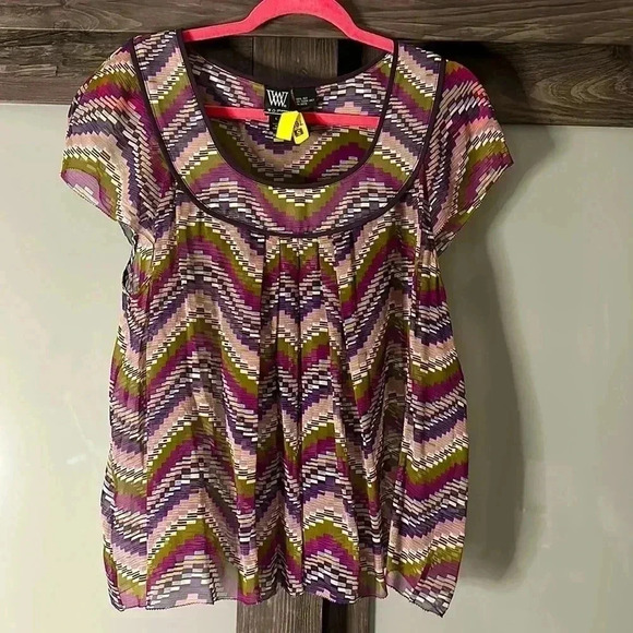 WORTH silk chevron top, Size Large - Picture 1 of 5
